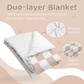 Checkered Minky Baby Blanket 30 x 40 Inches for Boys Girls, Soft Plush Receiving Blanket with Dotted Back, Gift for Toddler Newborn Infant Christmas Birthday Baby Shower